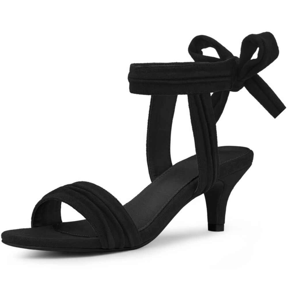 Open Toe Ankle Tie Bridal Kitten Heels Sandals Black